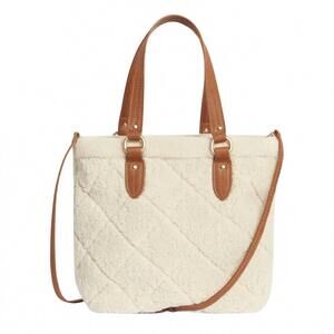 NEW VANESSABRUNO women's cabas quilted shearling tote bag in ecru